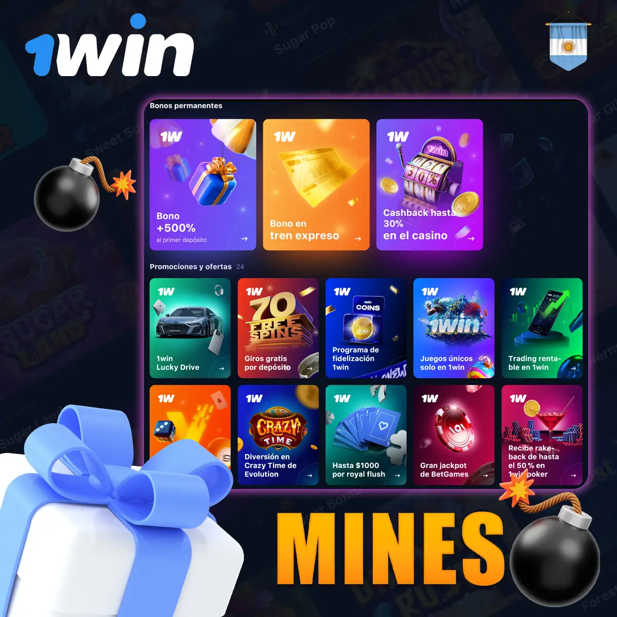 Bono de bienvenida y promociones 1Win Mines game