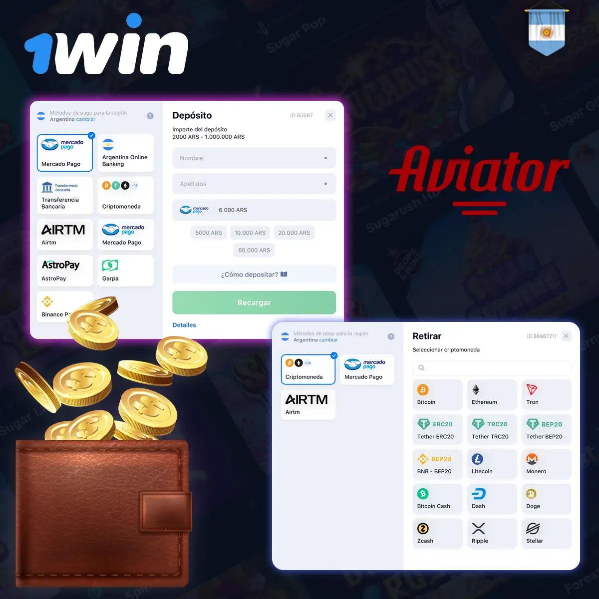 Métodos de retiro y depósito en 1win Aviator Argentina